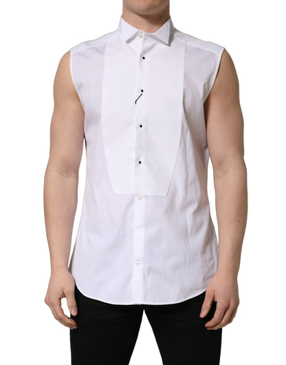 Dolce & Gabbana White Cotton MARTINI Sleeveless Men Dress Shirt
