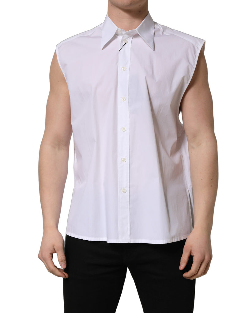 Dolce & Gabbana White Cotton Sleeveless Dress Shirt for Men
