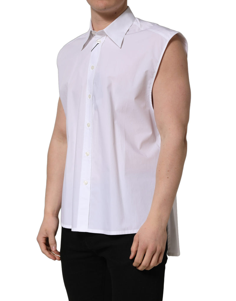 Dolce & Gabbana White Cotton Sleeveless Dress Shirt for Men