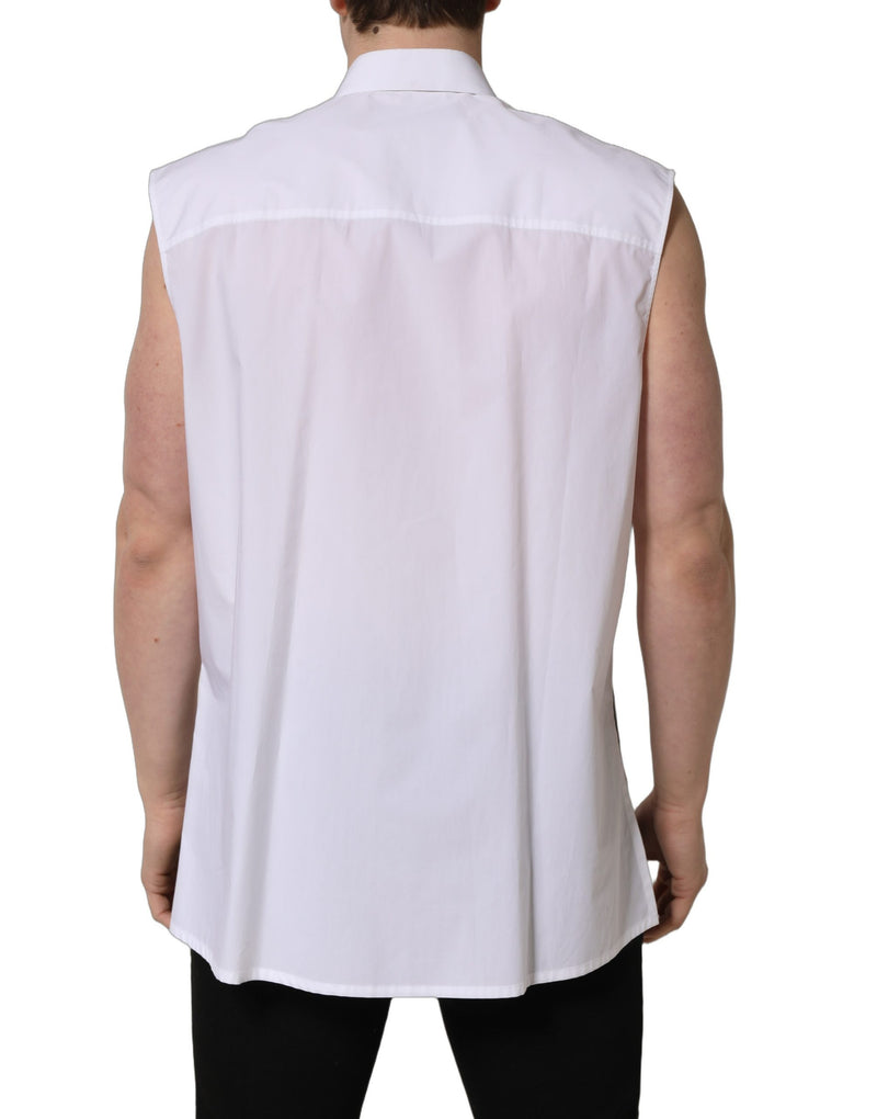 Dolce & Gabbana White Cotton Sleeveless Dress Shirt for Men