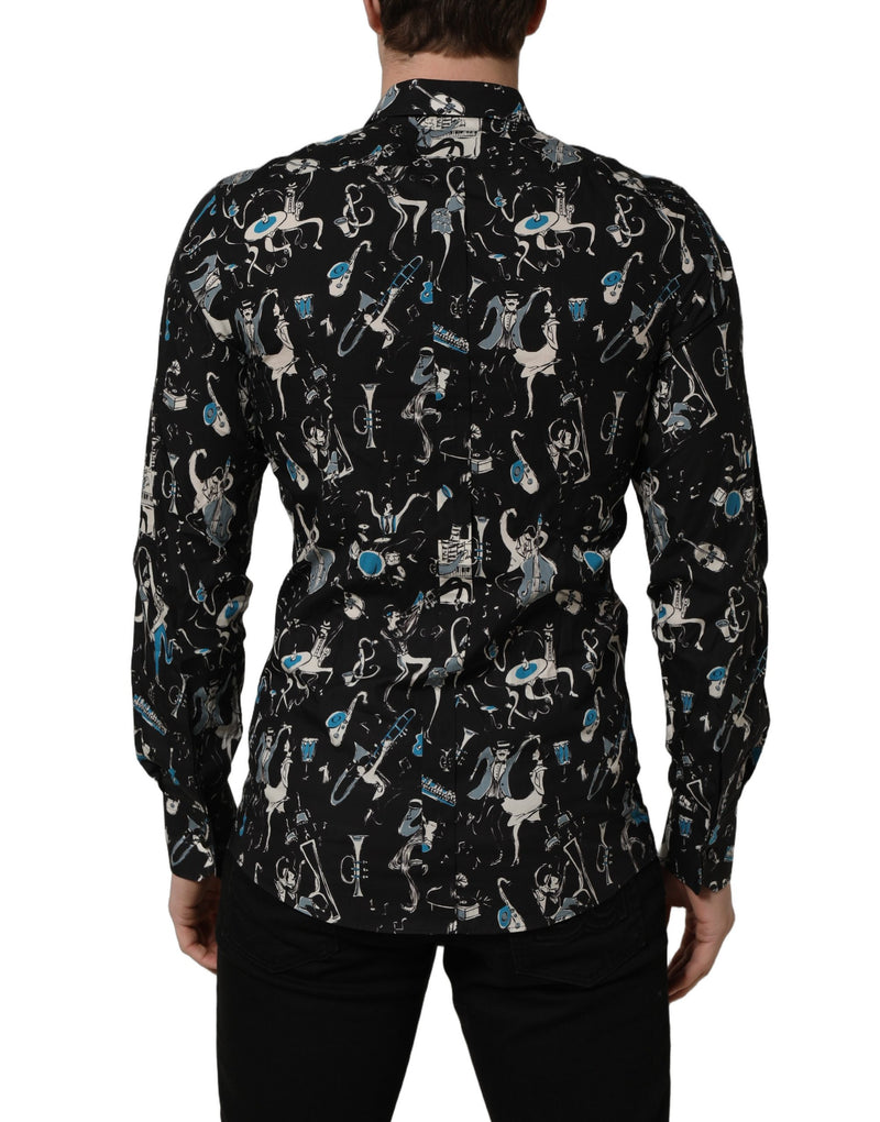 Dolce & Gabbana Black Jazz Club Cotton GOLD Fit Dress Shirt