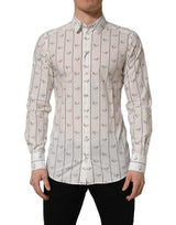 Dolce & Gabbana White Bee Print Cotton GOLD Fit Dress Shirt