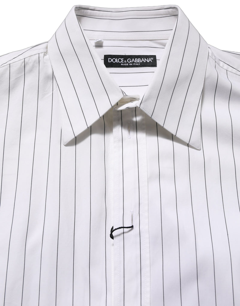 Dolce & Gabbana White Stripes Cotton Men Formal Dress Shirt