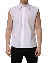 Dolce & Gabbana White Cotton Sleeveless Dress Shirt for Men