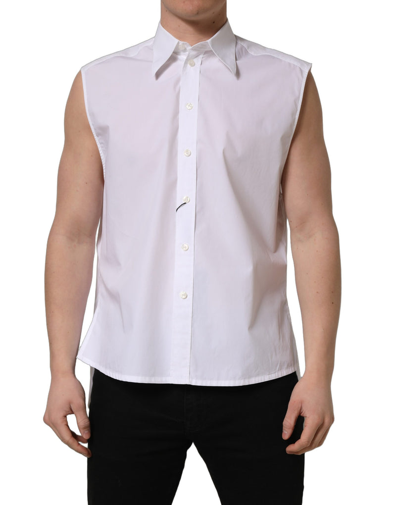 Dolce & Gabbana White Cotton Sleeveless Dress Shirt for Men