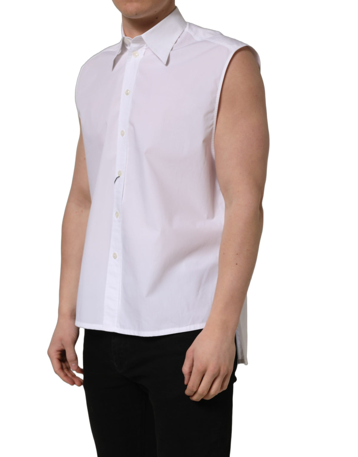 Dolce & Gabbana White Cotton Sleeveless Dress Shirt for Men
