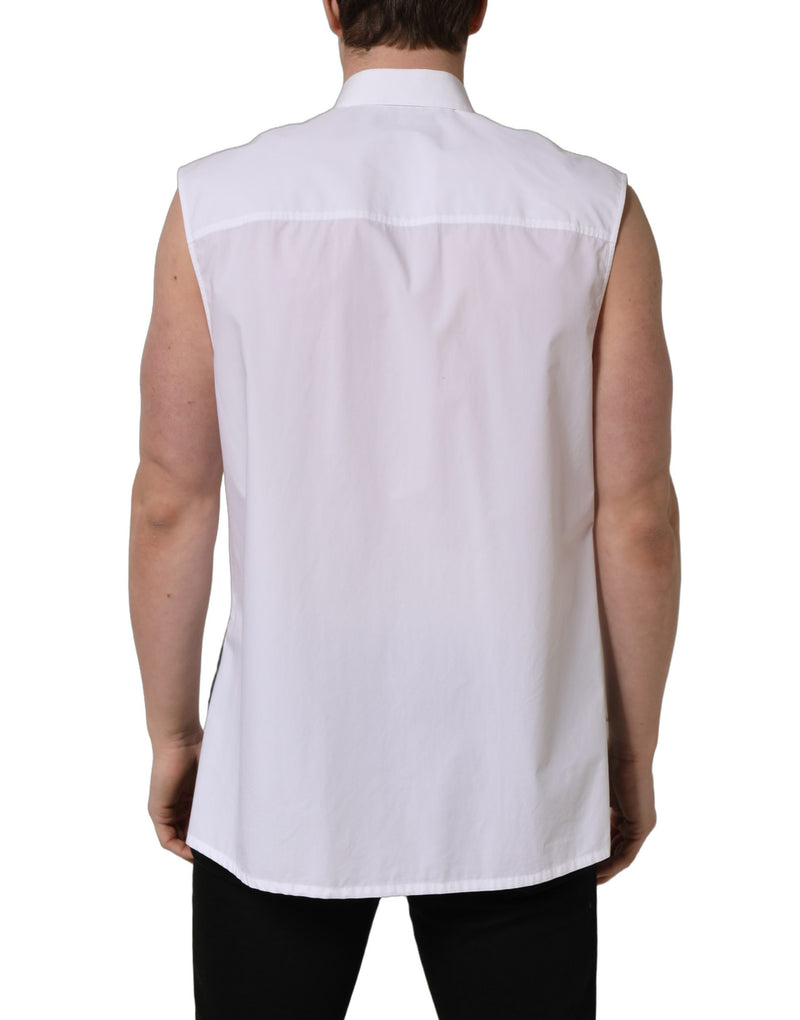 Dolce & Gabbana White Cotton Sleeveless Dress Shirt for Men