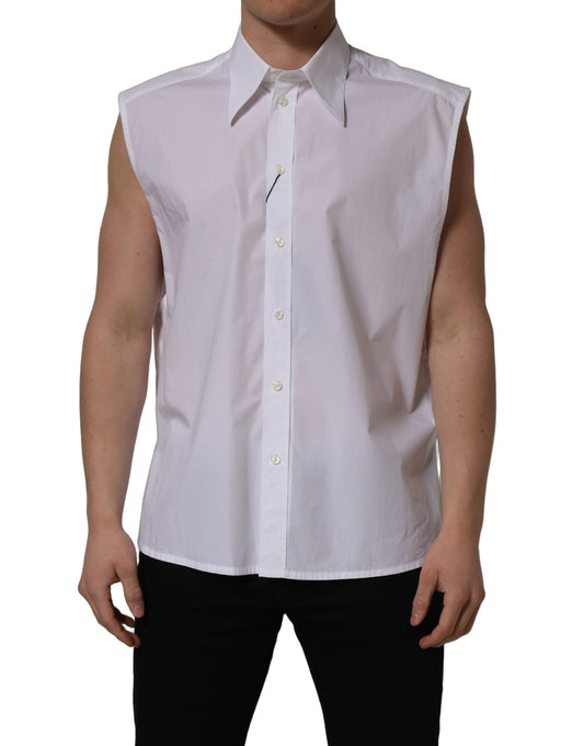 Dolce & Gabbana White Cotton Sleeveless Dress Shirt for Men