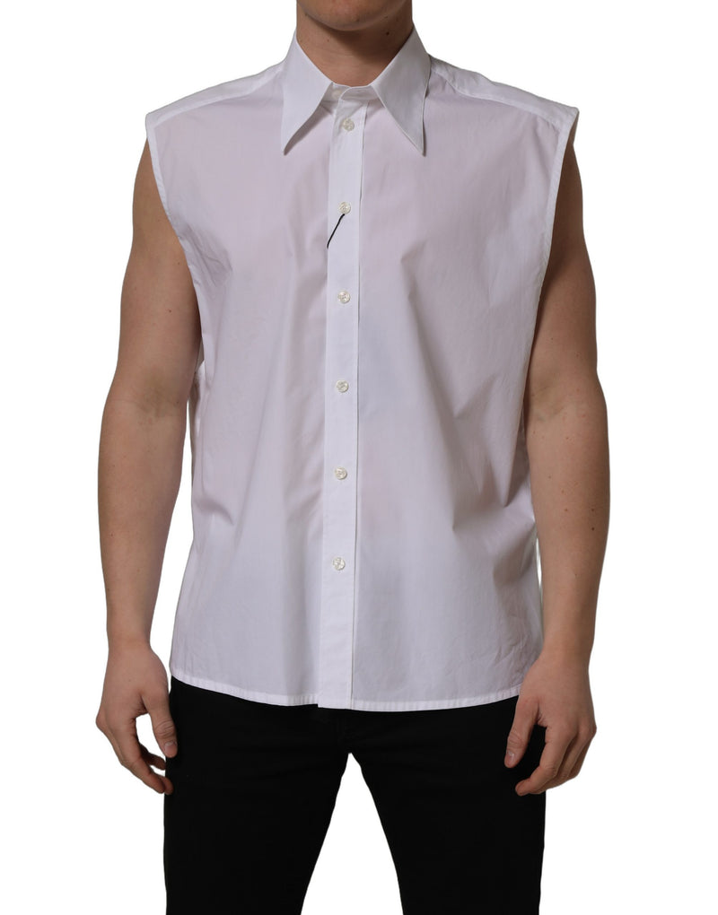 Dolce & Gabbana White Cotton Sleeveless Dress Shirt for Men