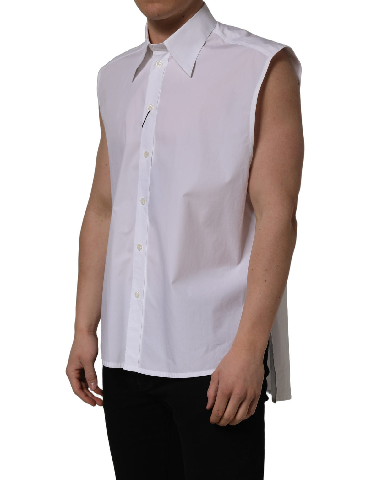 Dolce & Gabbana White Cotton Sleeveless Dress Shirt for Men