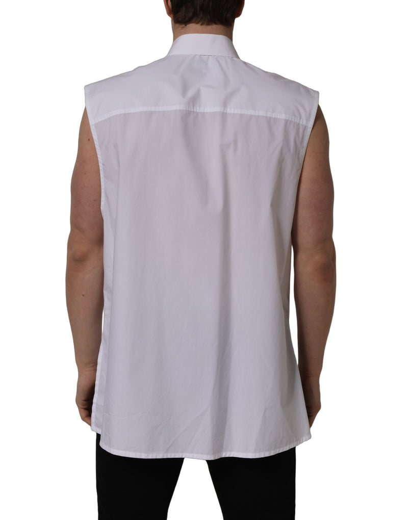 Dolce & Gabbana White Cotton Sleeveless Dress Shirt for Men