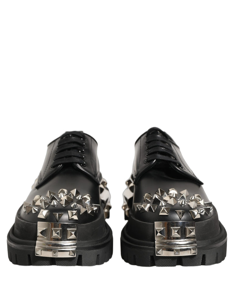 Dolce & Gabbana Black Leather Studded Hi-Trekking Derby Shoes