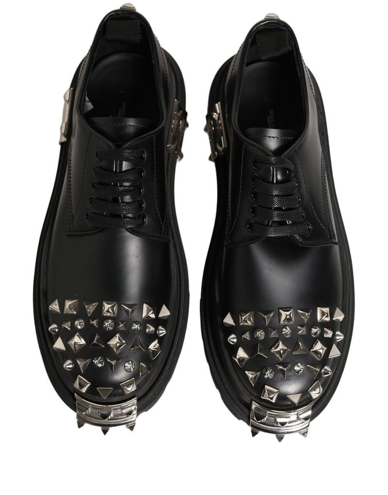 Dolce & Gabbana Black Leather Studded Hi-Trekking Derby Shoes