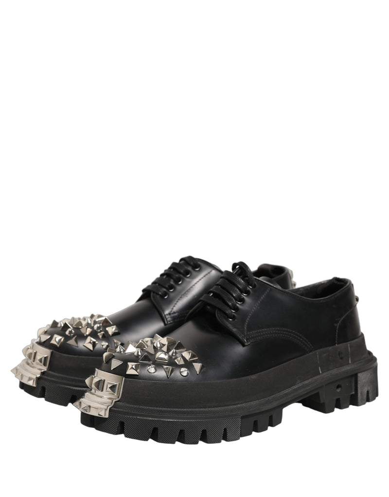 Dolce & Gabbana Black Leather Studded Hi-Trekking Derby Shoes