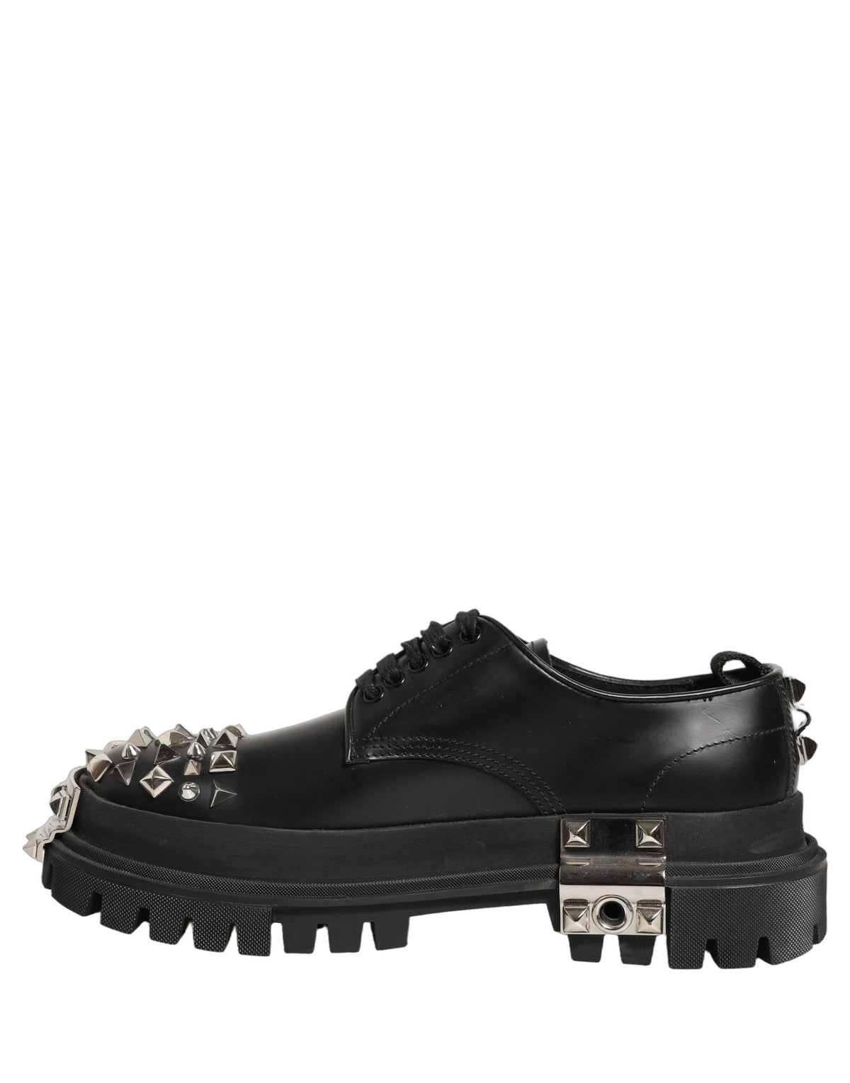 Dolce & Gabbana Black Leather Studded Hi-Trekking Derby Shoes