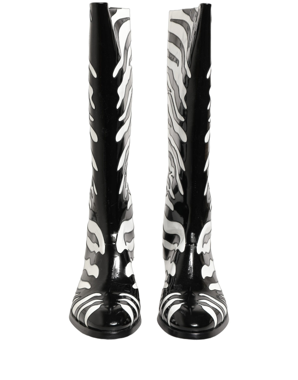 Dolce & Gabbana Black White Zebra Knee High Boots for Men