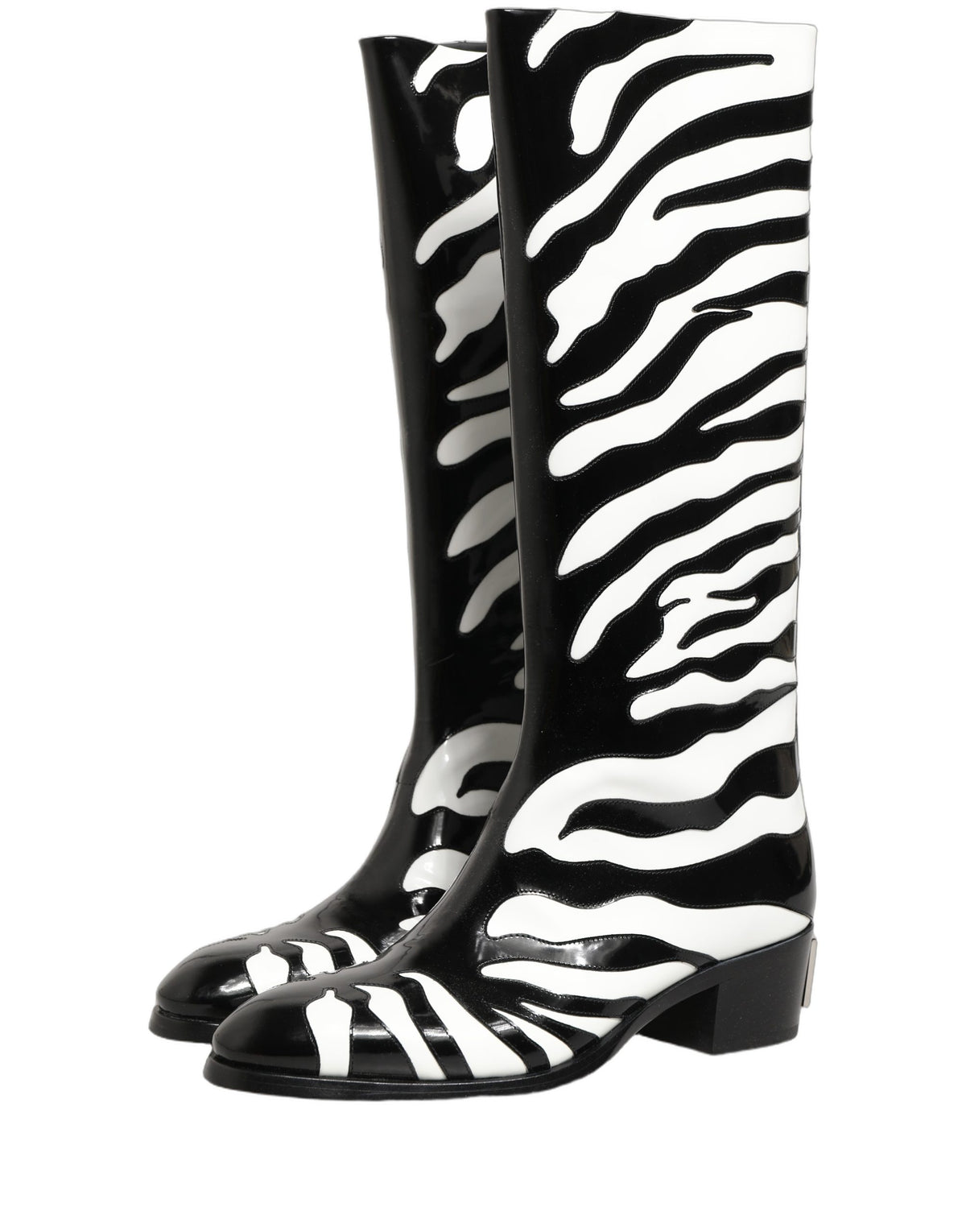 Dolce & Gabbana Black White Zebra Knee High Boots for Men