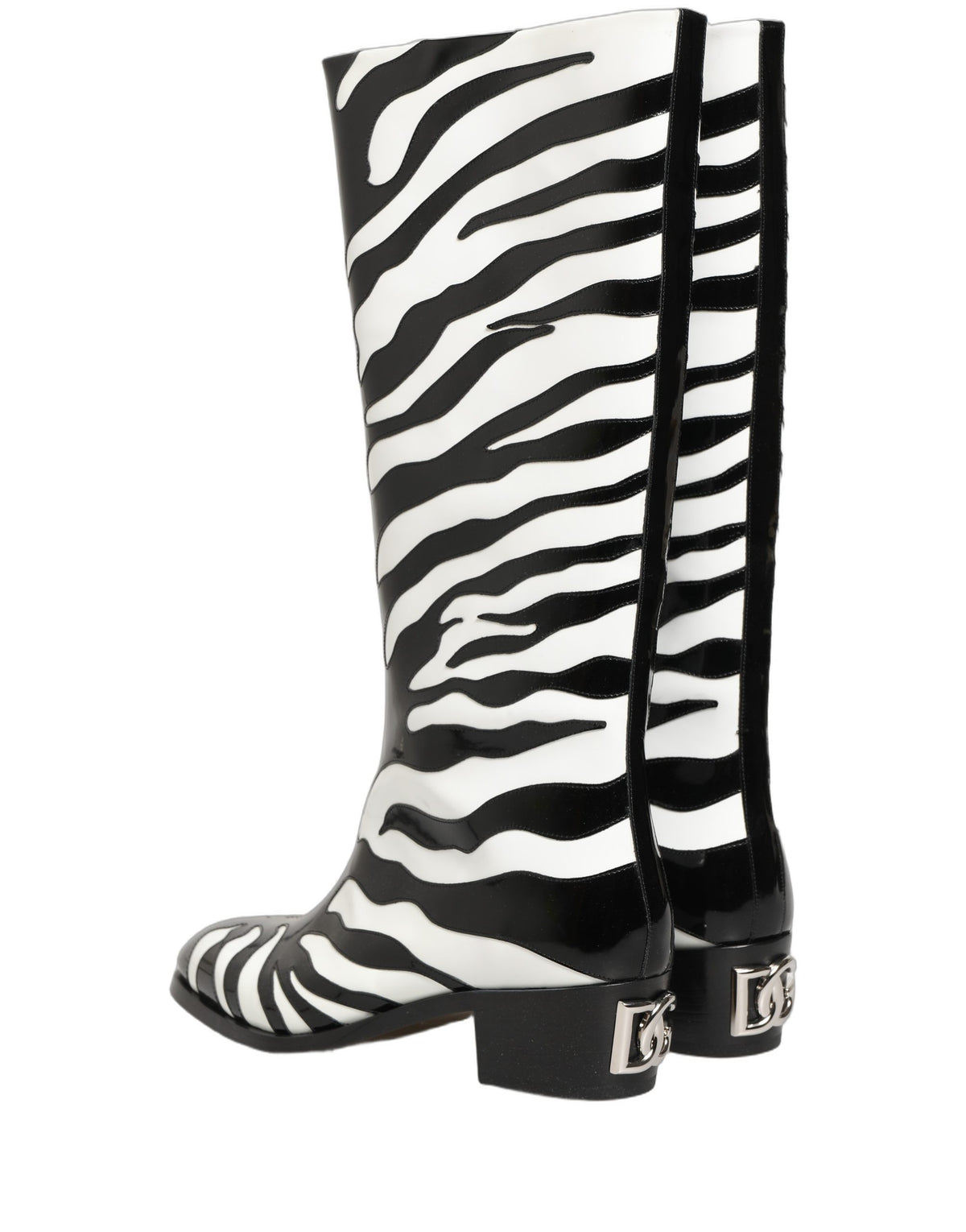Dolce & Gabbana Black White Zebra Knee High Boots for Men