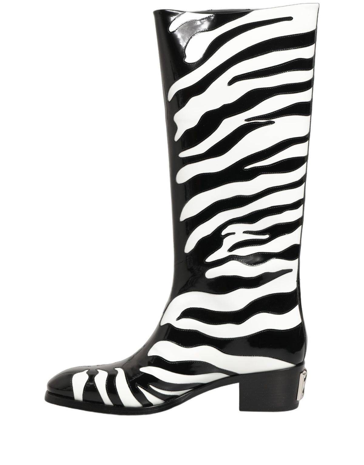 Dolce & Gabbana Black White Zebra Knee High Boots for Men