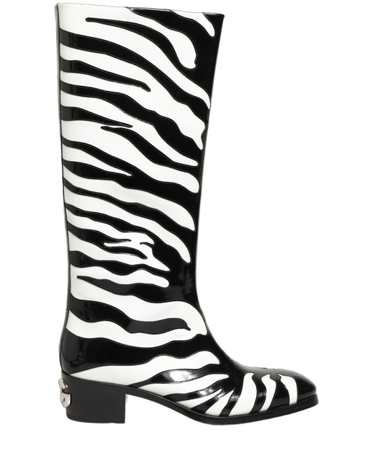 Dolce & Gabbana Black White Zebra Knee High Boots for Men
