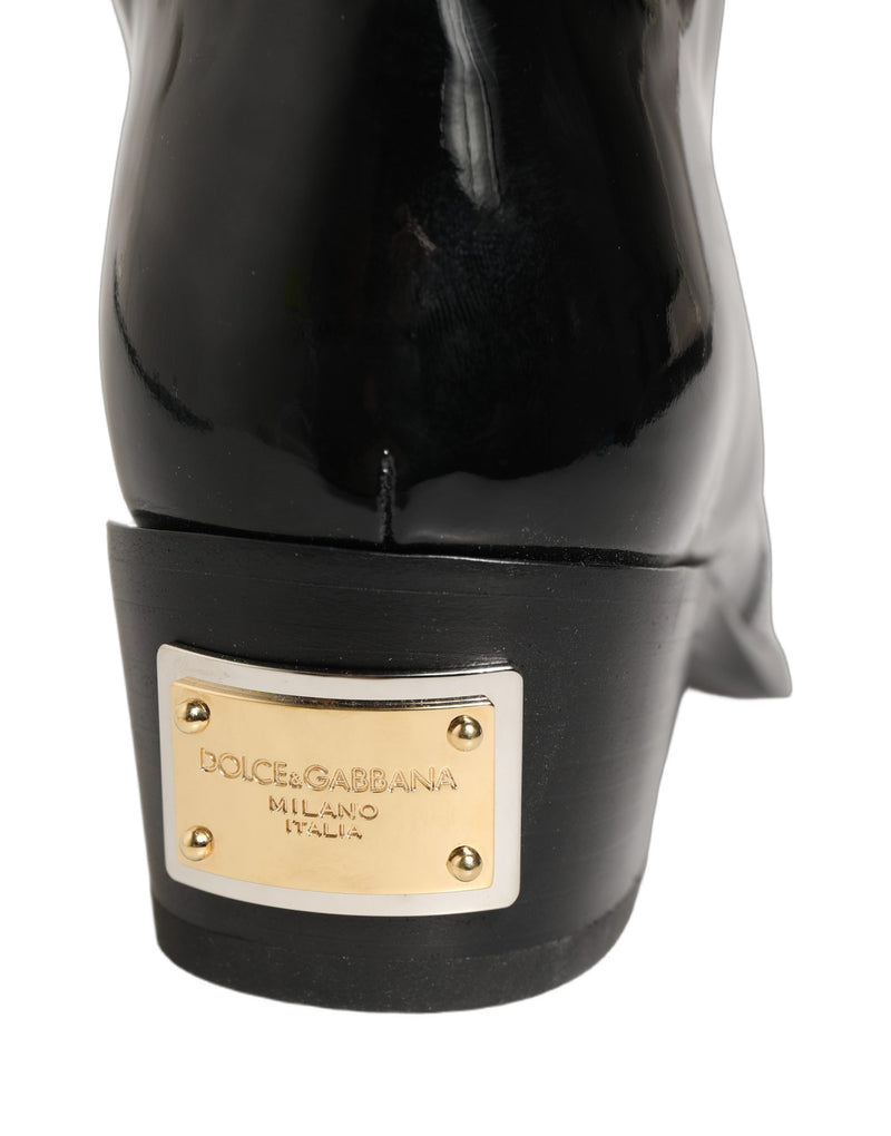Dolce & Gabbana Black Leather Knee High Heels Boots