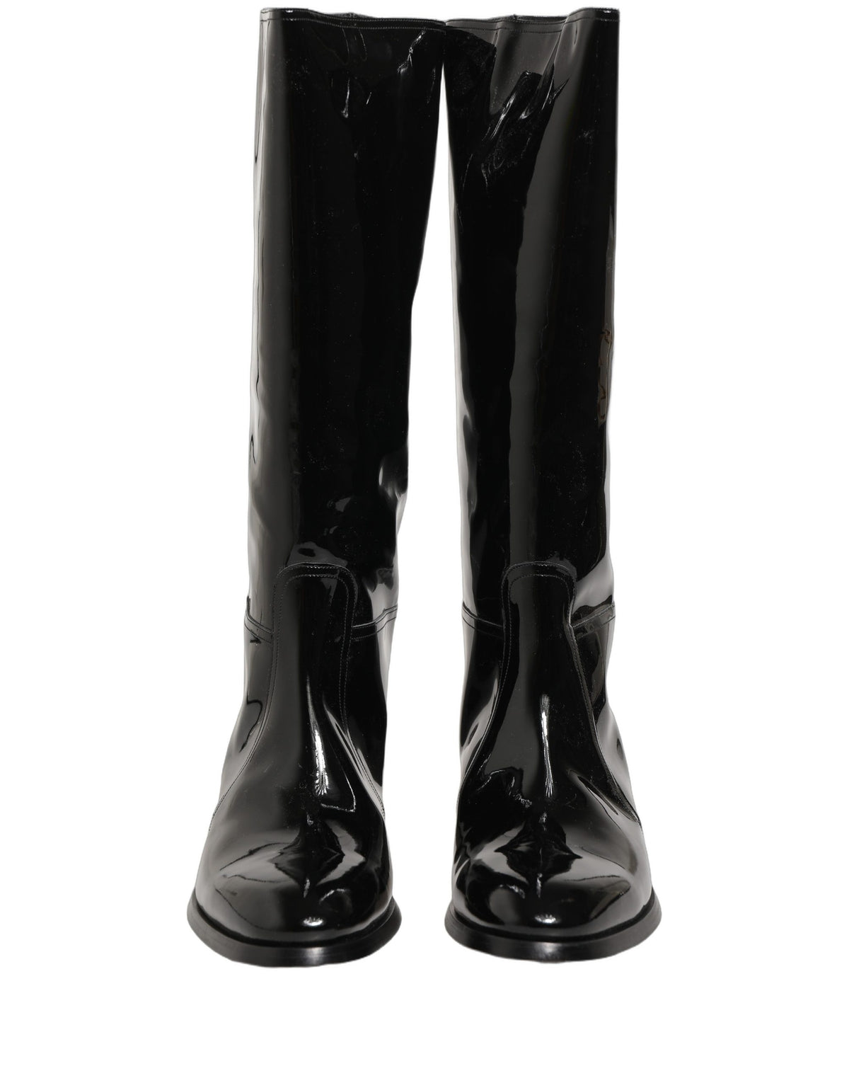 Dolce & Gabbana Black Leather Knee High Heels Boots
