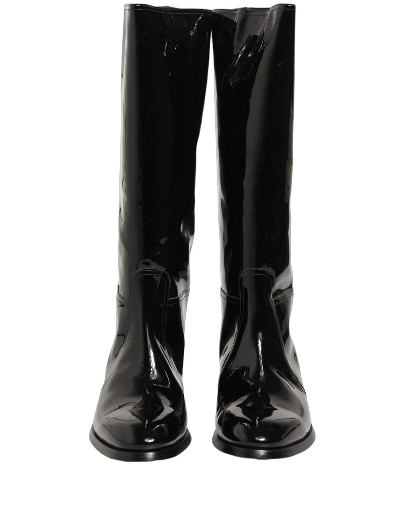 Dolce & Gabbana Black Leather Knee High Heels Boots