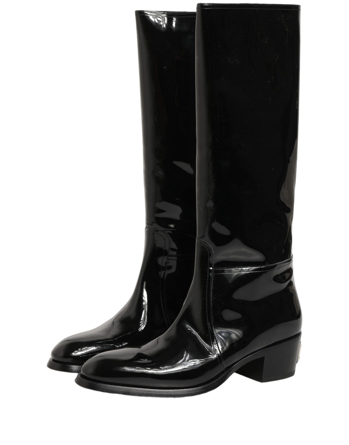 Dolce & Gabbana Black Leather Knee High Heels Boots