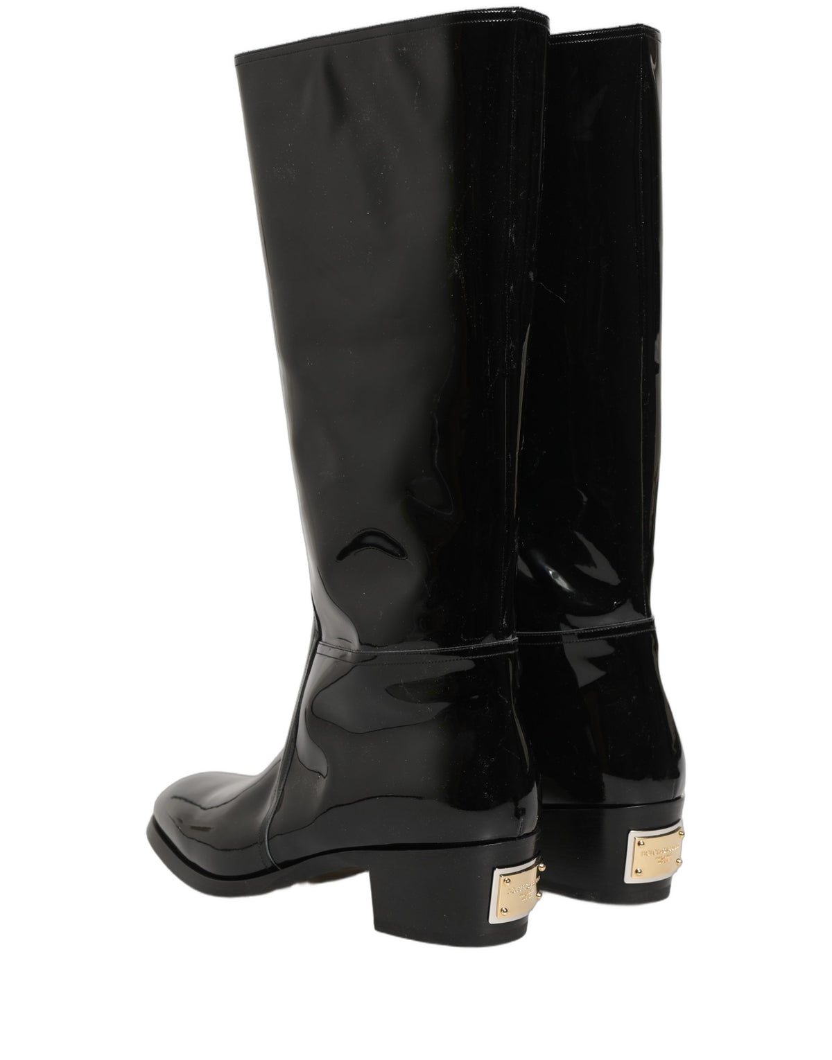 Dolce & Gabbana Black Leather Knee High Heels Boots