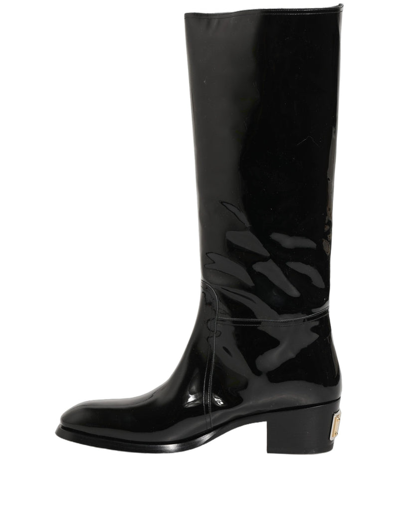 Dolce & Gabbana Black Leather Knee High Heels Boots