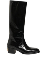 Dolce & Gabbana Black Leather Knee High Heels Boots