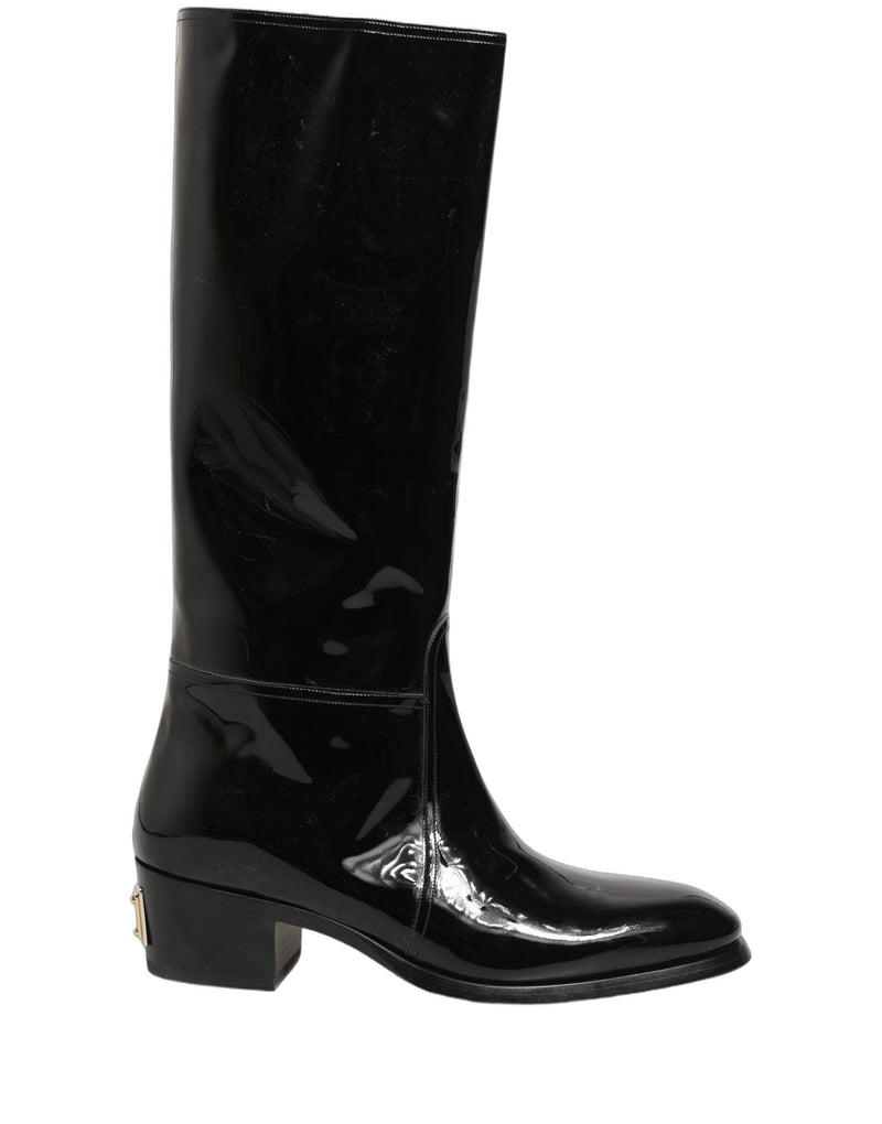 Dolce & Gabbana Black Leather Knee High Heels Boots
