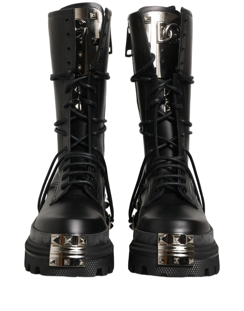 Dolce & Gabbana Black Stud Platform Combat High Boots