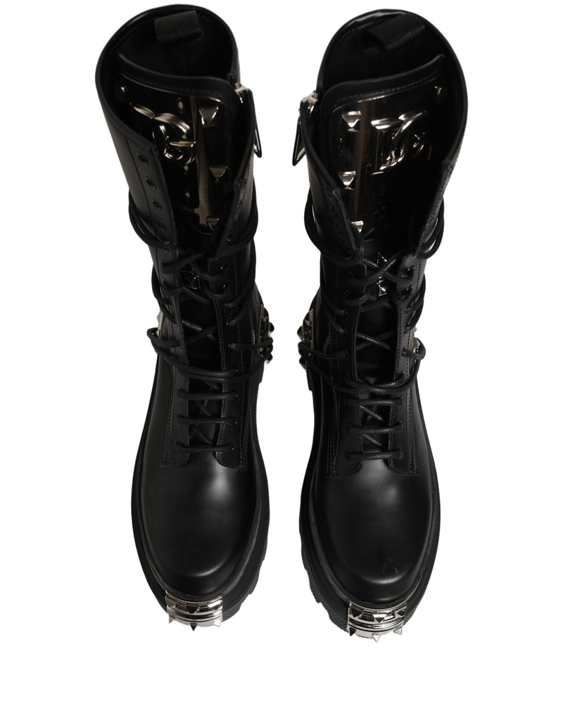 Dolce & Gabbana Black Stud Platform Combat High Boots