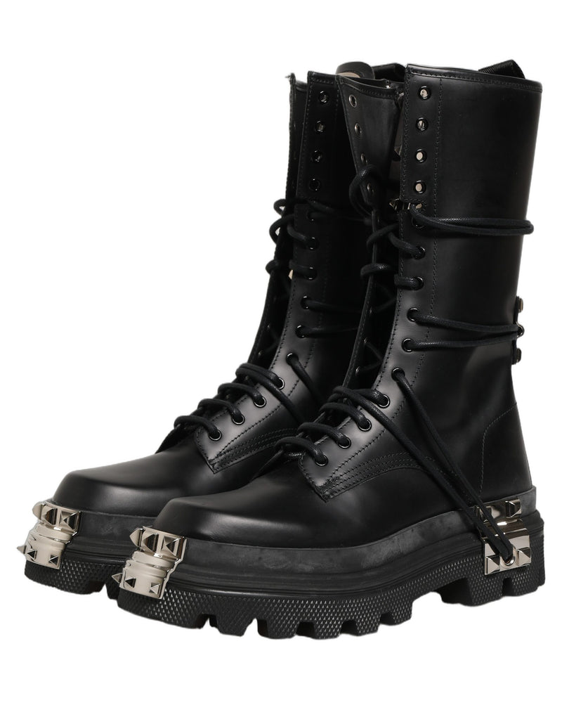 Dolce & Gabbana Black Stud Platform Combat High Boots