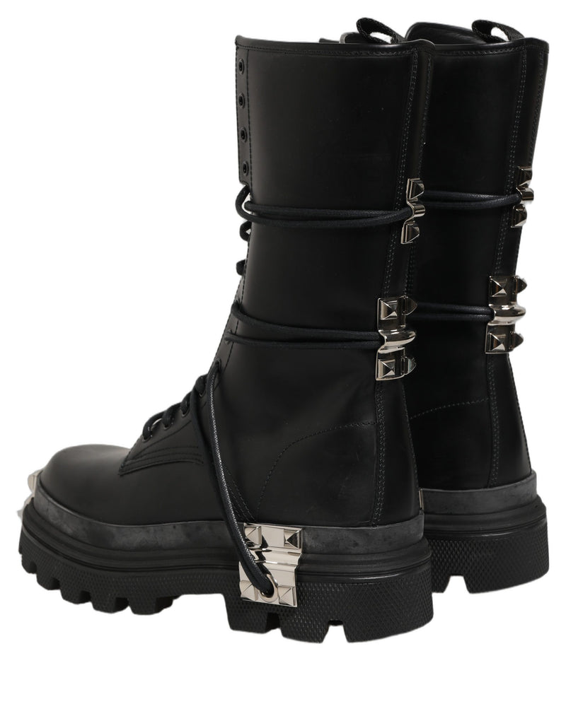 Dolce & Gabbana Black Stud Platform Combat High Boots