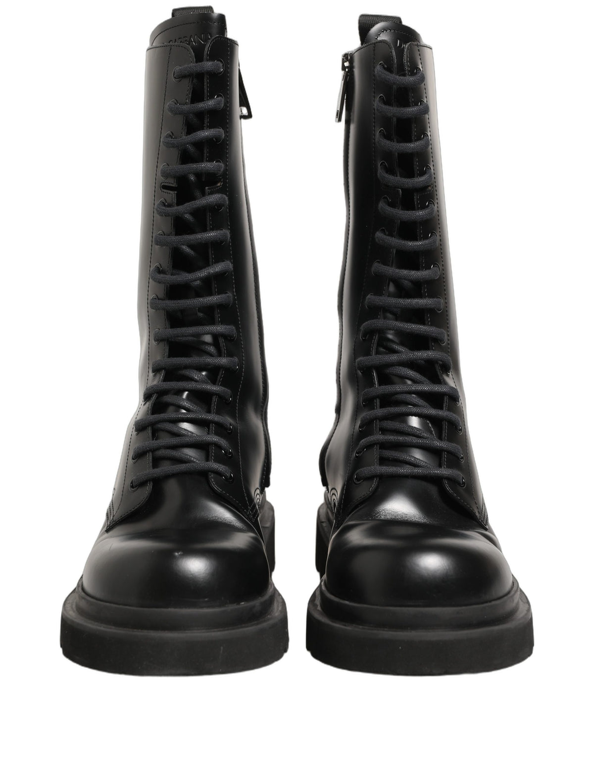 Dolce & Gabbana Black Leather Lace-Up Combat Boots for Men