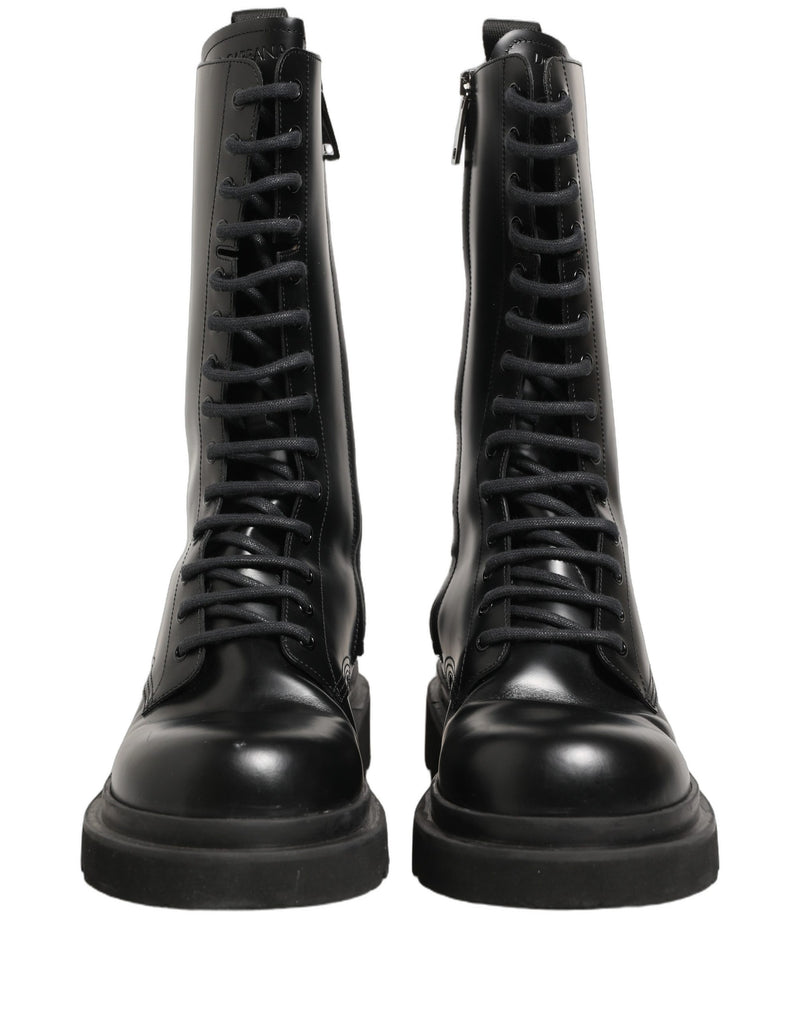 Dolce & Gabbana Black Leather Lace-Up Combat Boots for Men