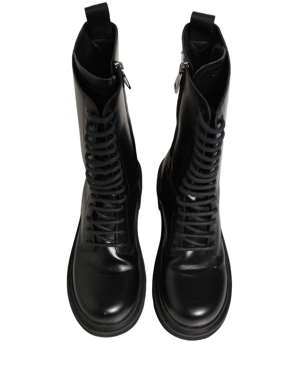 Dolce & Gabbana Black Leather Lace-Up Combat Boots for Men