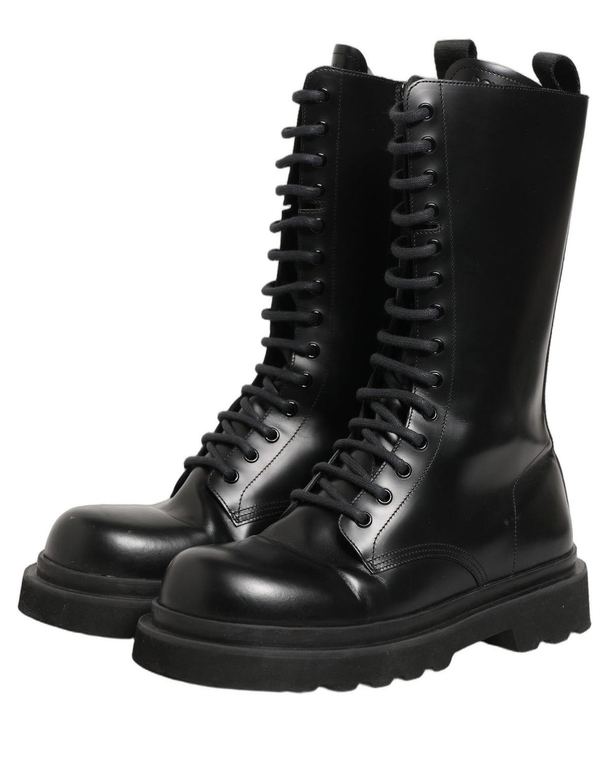 Dolce & Gabbana Black Leather Lace-Up Combat Boots for Men