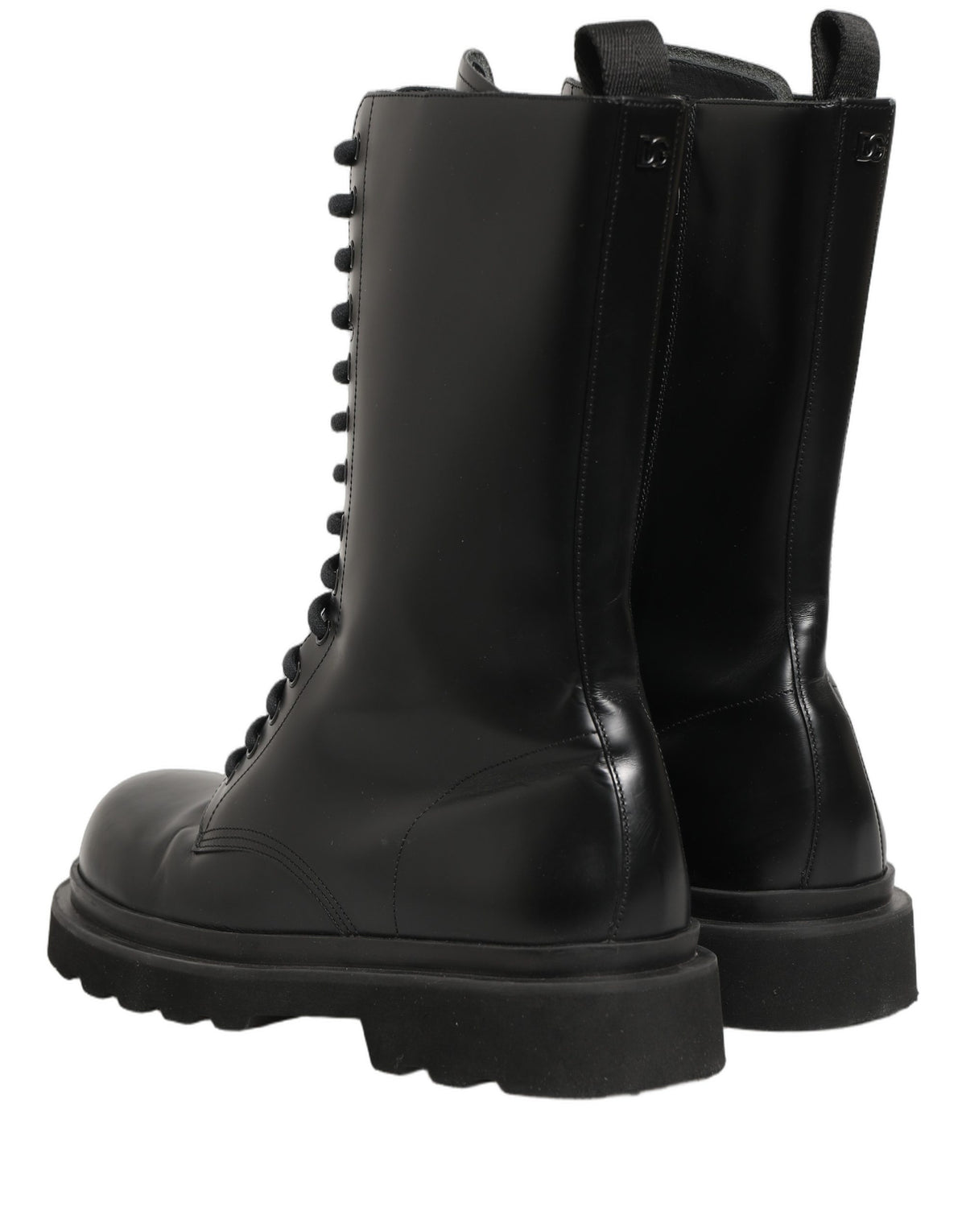 Dolce & Gabbana Black Leather Lace-Up Combat Boots for Men