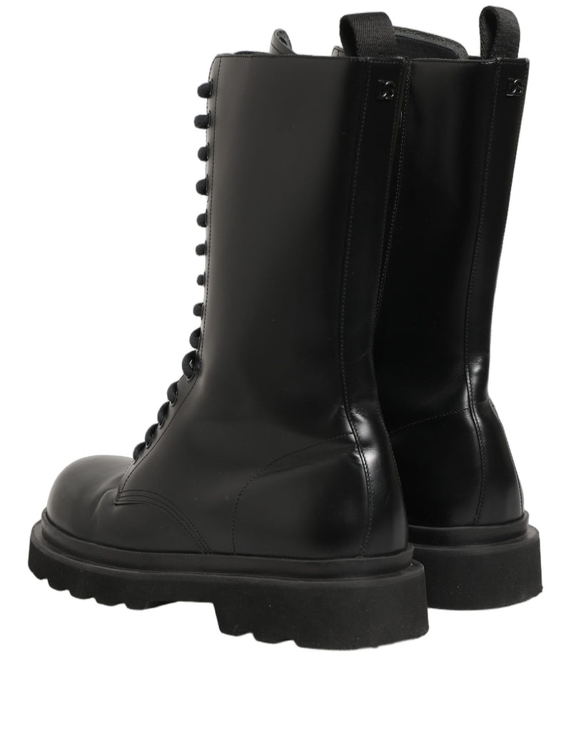 Dolce & Gabbana Black Leather Lace-Up Combat Boots for Men