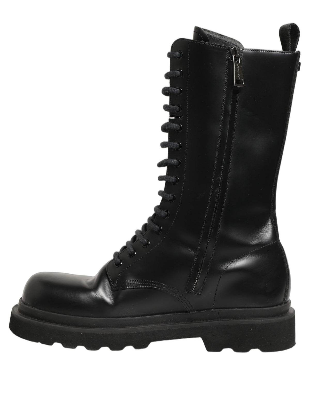 Dolce & Gabbana Black Leather Lace-Up Combat Boots for Men