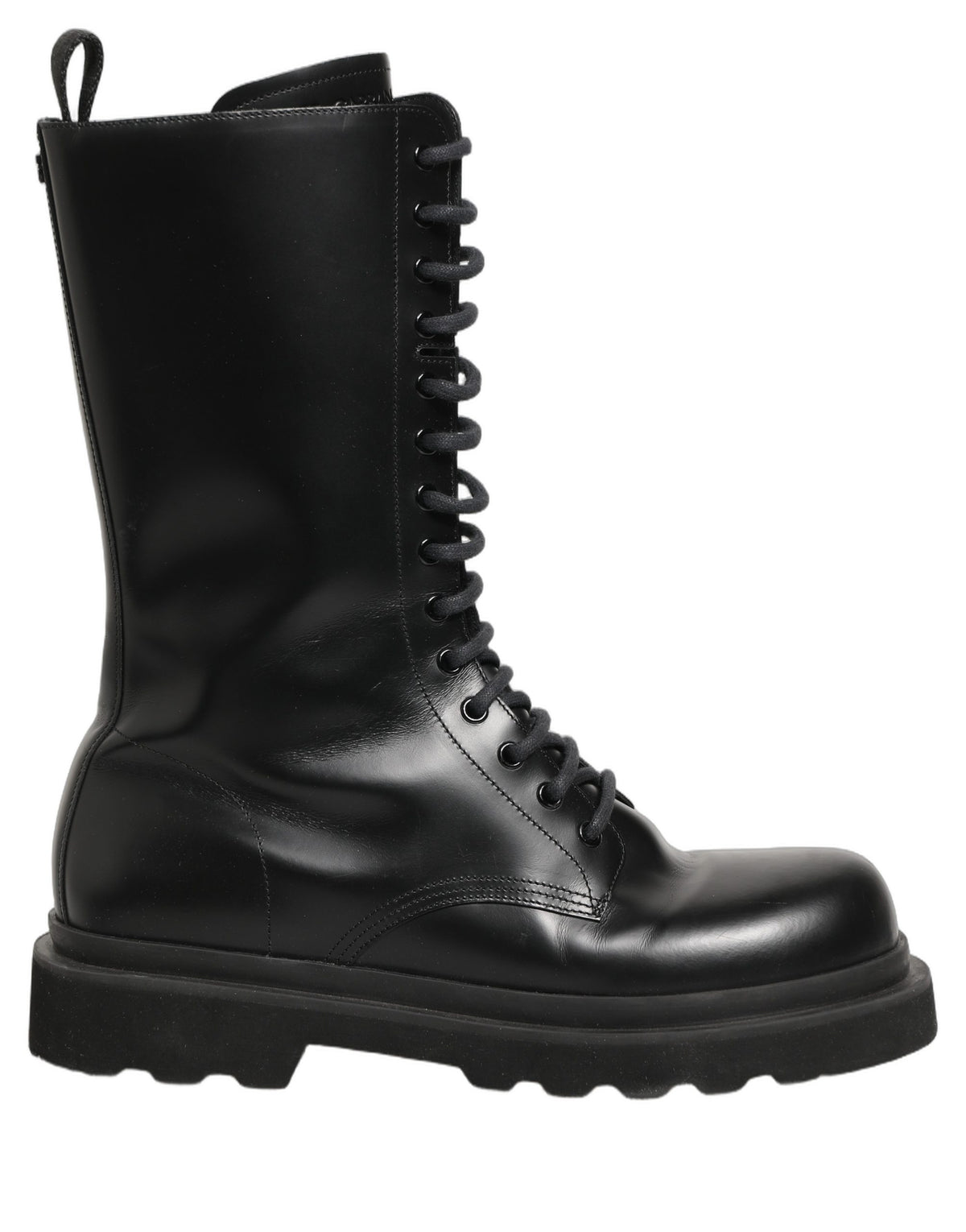 Dolce & Gabbana Black Leather Lace-Up Combat Boots for Men