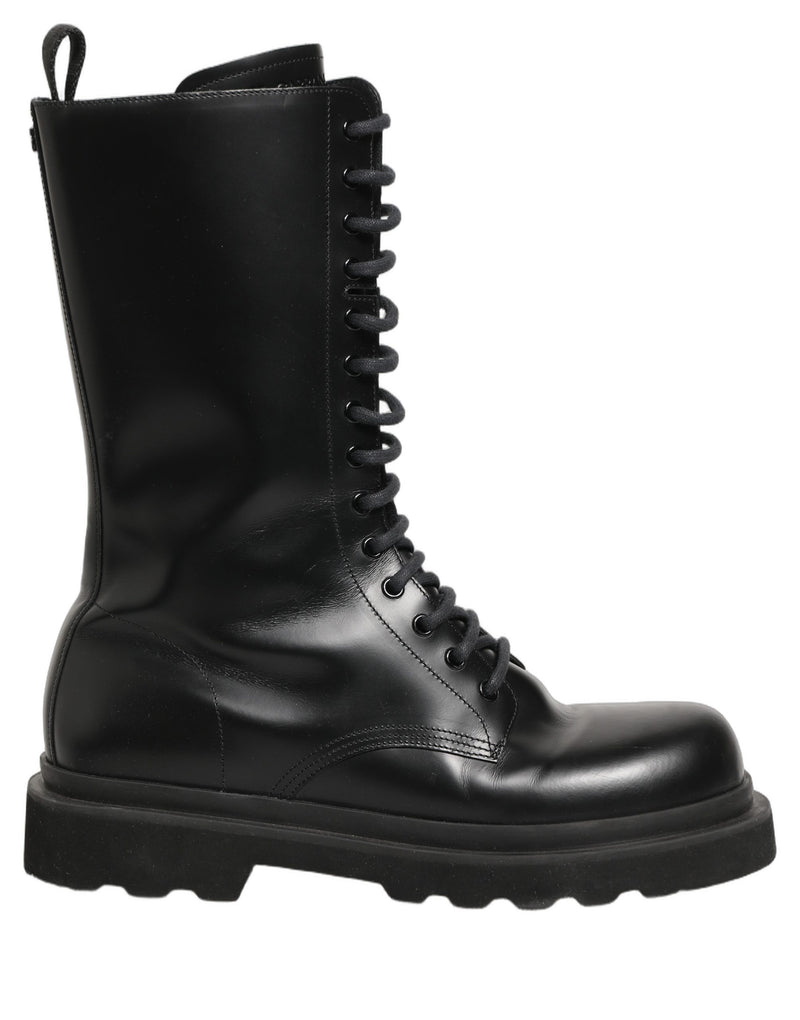 Dolce & Gabbana Black Leather Lace-Up Combat Boots for Men