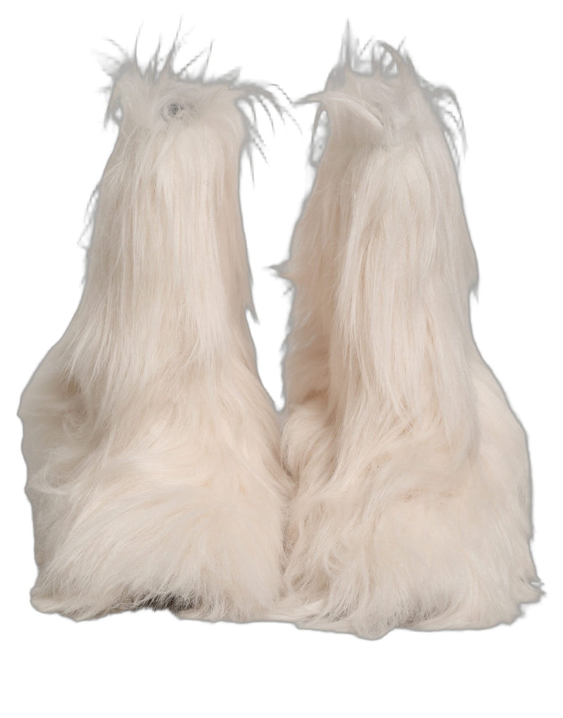 Dolce & Gabbana White Faux Fur Mid Calf Boots for Men