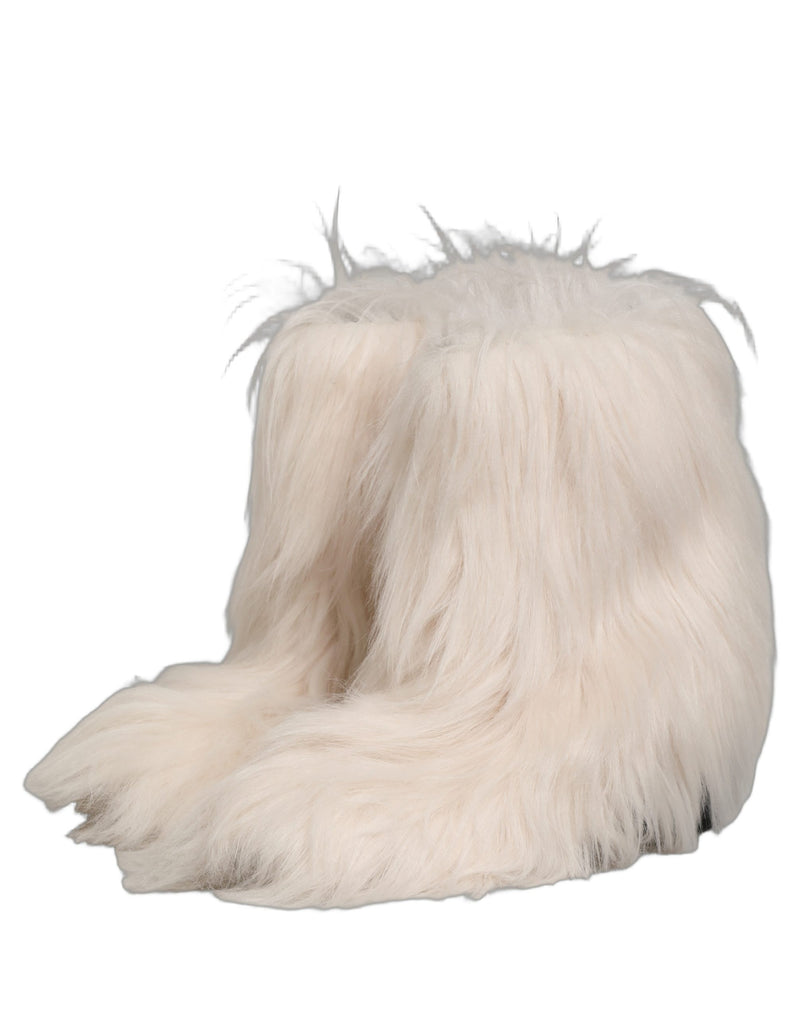 Dolce & Gabbana White Faux Fur Mid Calf Boots for Men