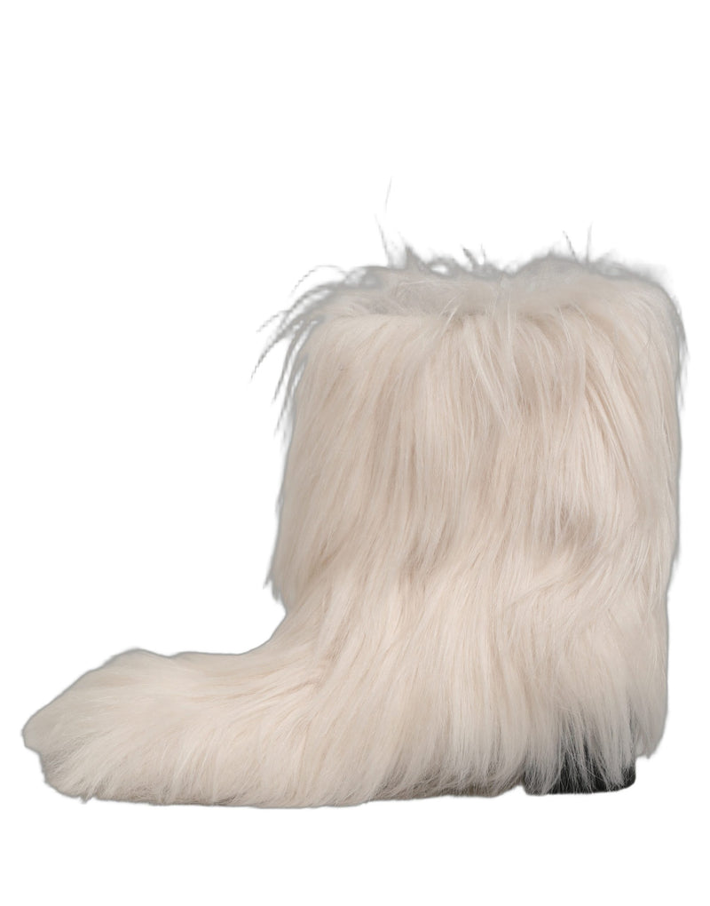 Dolce & Gabbana White Faux Fur Mid Calf Boots for Men