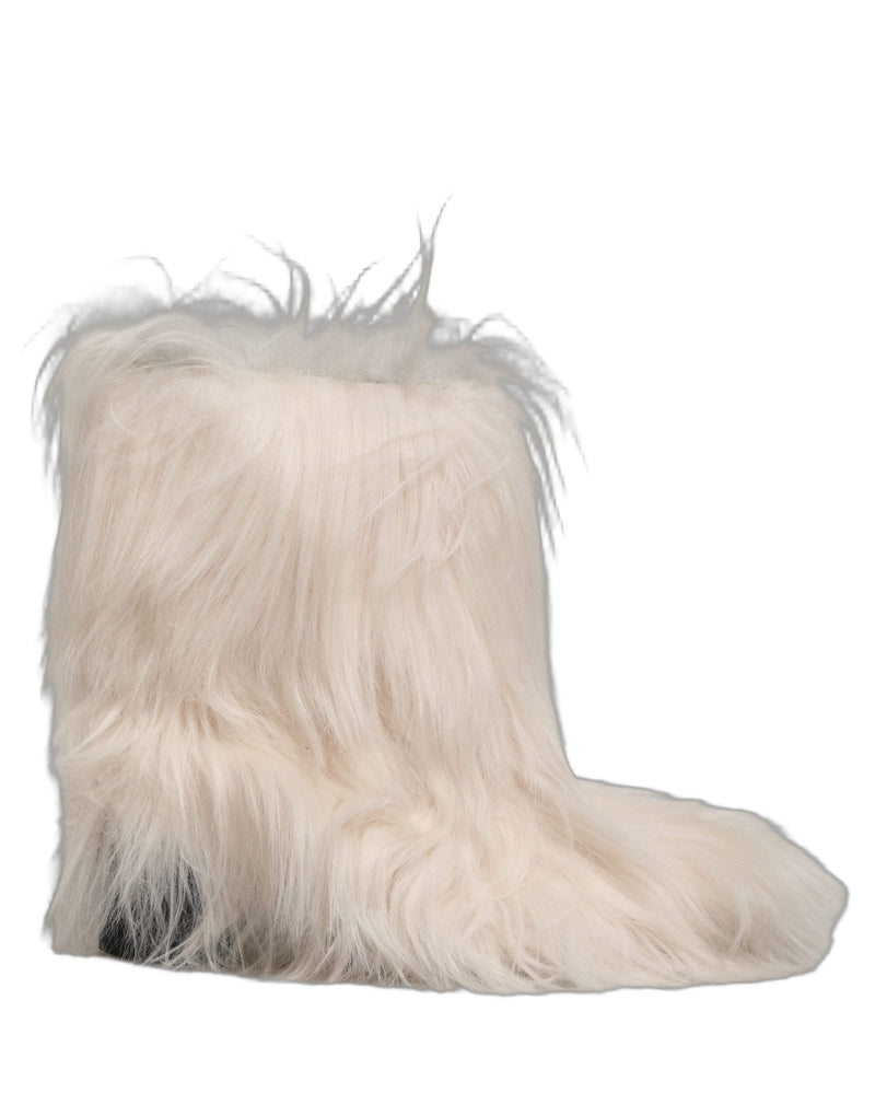 Dolce & Gabbana White Faux Fur Mid Calf Boots for Men