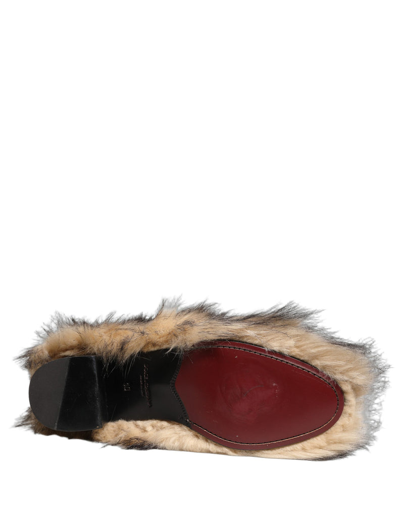 Dolce & Gabbana Brown Faux Fur Mid Calf Boots for Men